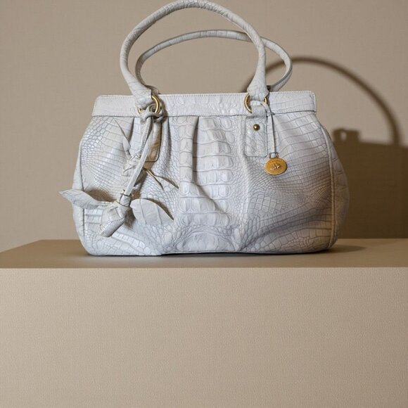 BRAHMIN Eloise Roses Large Shoulder Bag White Croc Leather Purse Vintage Rare - Picture 1 of 16